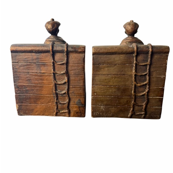 Antique Solid Brass Nautical Bookends Signed KBW | Sailor Maritime Decor - Picture 5 of 11